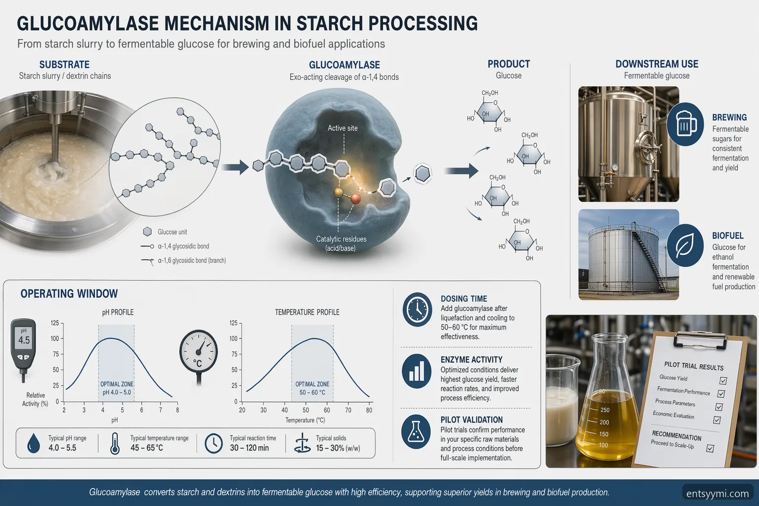 industrial teollisuusentsyymi starch processing glukoamylaasi process showing starch-to-glucose conversion flow
